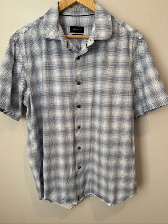 Bugatchi Other - Bugatchi OoohCotton Tech 8-Way Stretch Plaid Shirt Short Sleeve Button Blue L